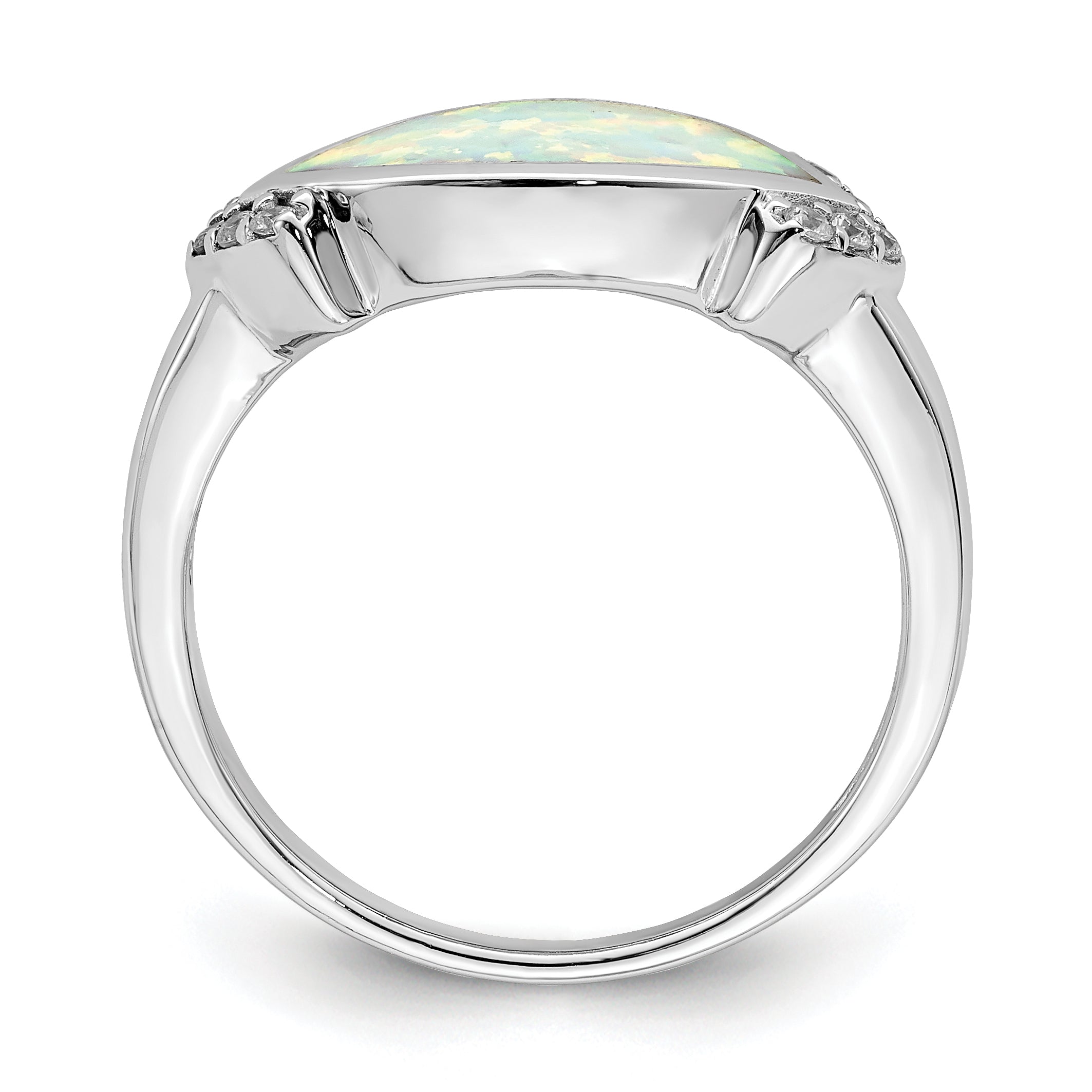 Sterlingsilber Rhodiniert Marquise Im Labor Erzeugt Opal & Zirkonia Ring