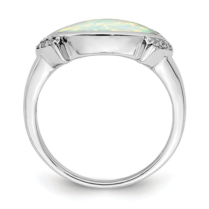 Sterlingsilber Rhodiniert Marquise Im Labor Erzeugt Opal & Zirkonia Ring