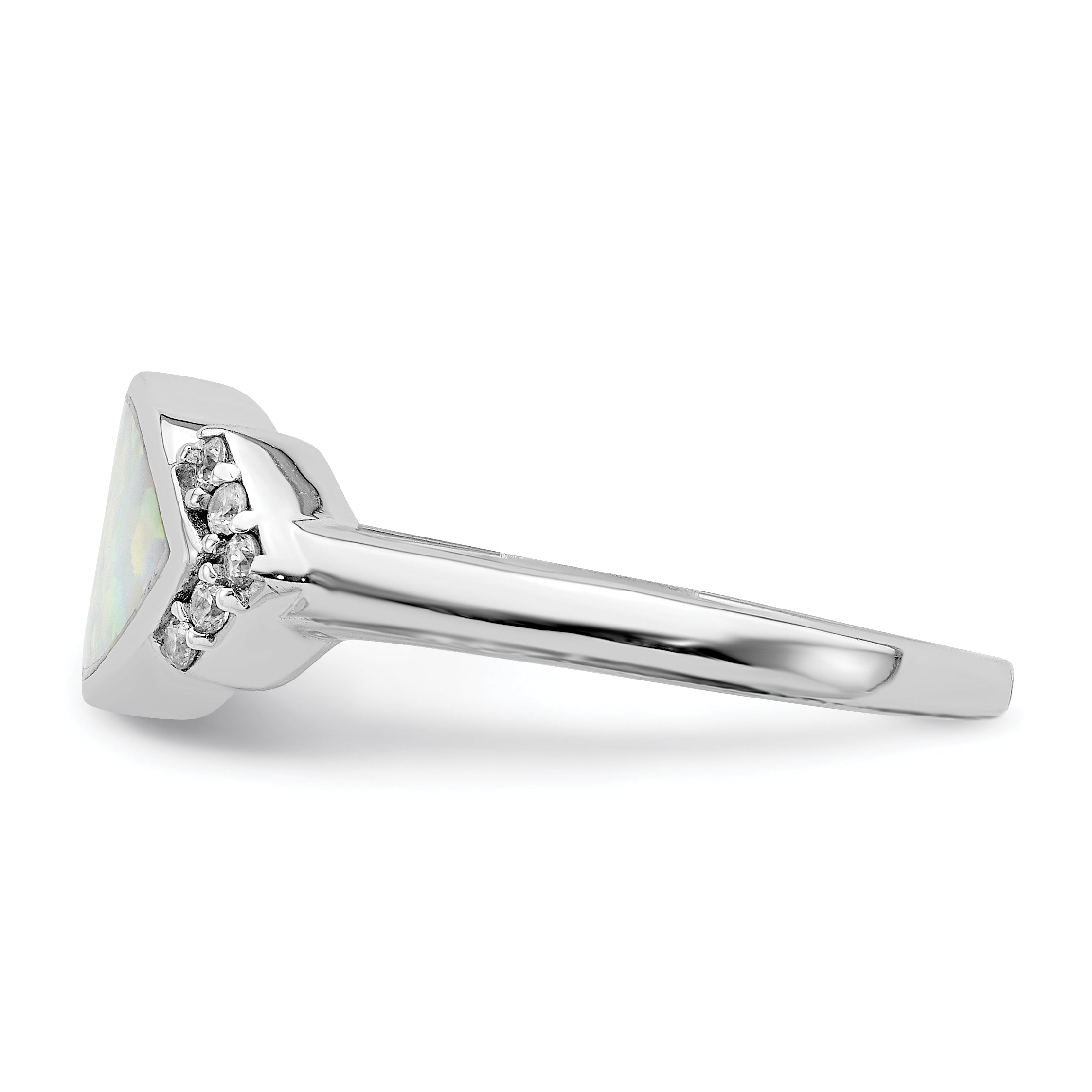 Sterlingsilber Rhodiniert Marquise Im Labor Erzeugt Opal & Zirkonia Ring