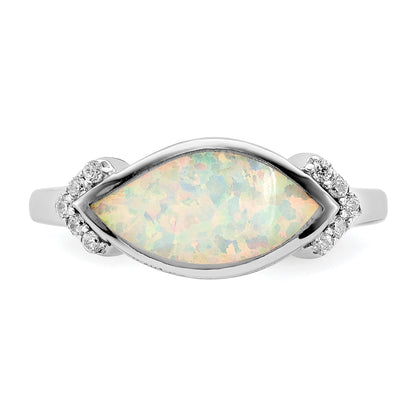 Sterlingsilber Rhodiniert Marquise Im Labor Erzeugt Opal & Zirkonia Ring