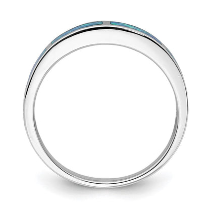 Sterlingsilber Rhodiniert Im Labor Erzeugt Blau Opal Einlage Ring