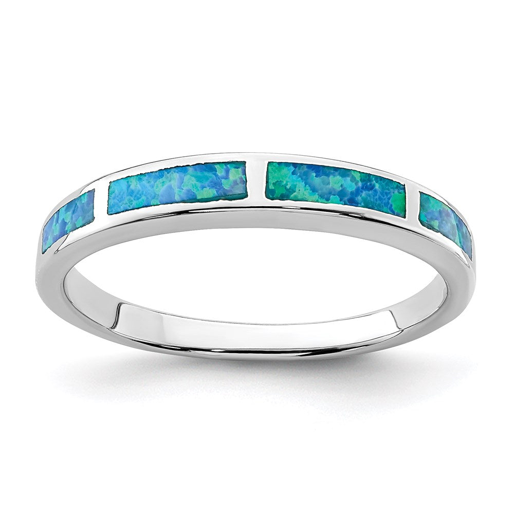 Sterlingsilber Rhodiniert Im Labor Erzeugt Blau Opal Einlage Ring