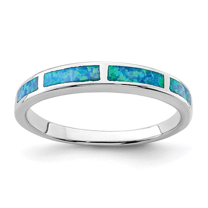 Sterlingsilber Rhodiniert Im Labor Erzeugt Blau Opal Einlage Ring