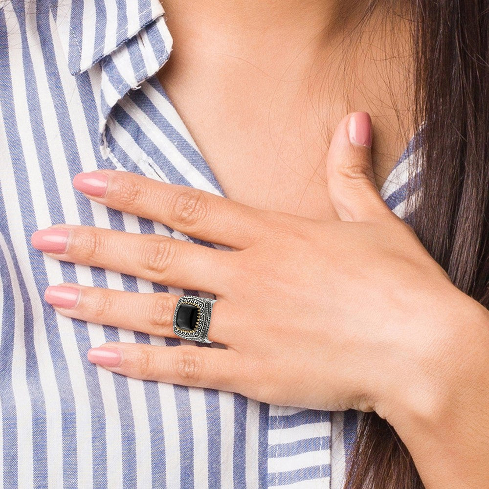 14K/silver Bicolor Sterlingsilber 14K Onyx Ring (size 6 Nur)