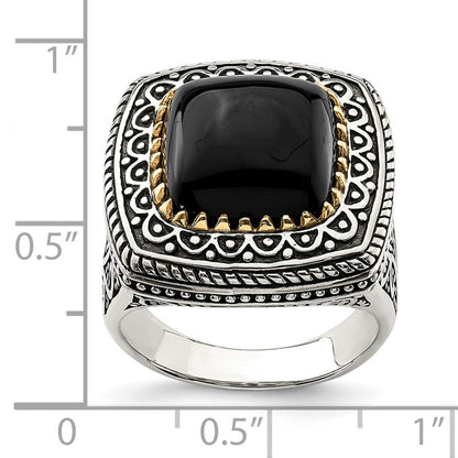 14K/silver Bicolor Sterlingsilber 14K Onyx Ring (size 6 Nur)