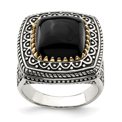 14K/silver Bicolor Sterlingsilber 14K Onyx Ring (size 6 Nur)