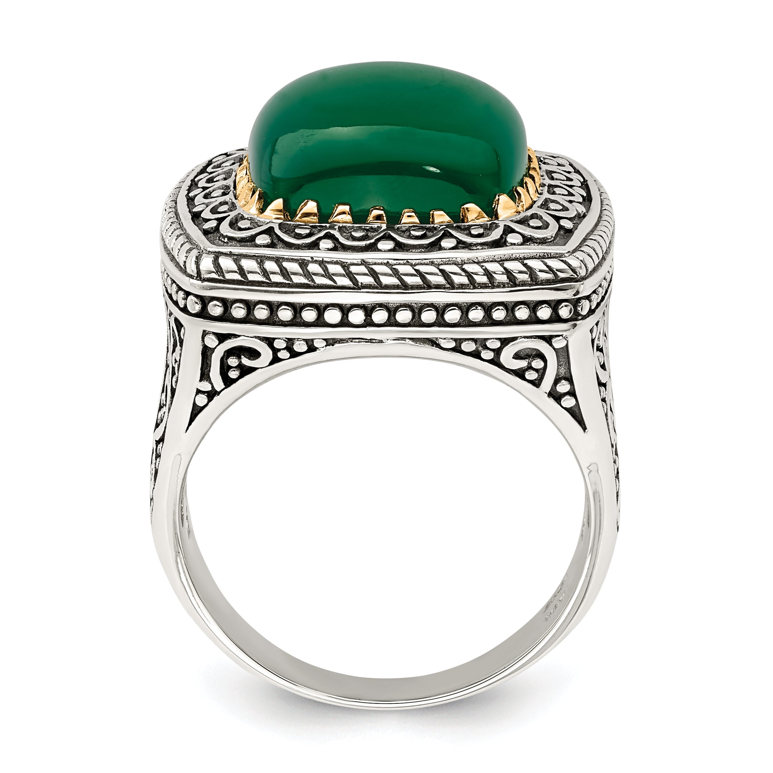 14K/silver Bicolor Sterlingsilber 14K Grün Onyx Ring