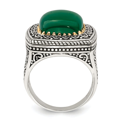 14K/silver Bicolor Sterlingsilber 14K Grün Onyx Ring