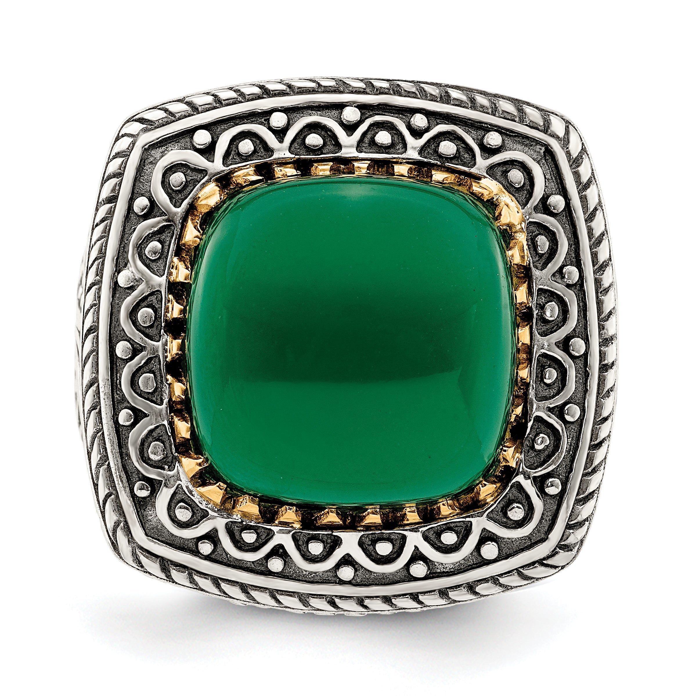 14K/silver Bicolor Sterlingsilber 14K Grün Onyx Ring