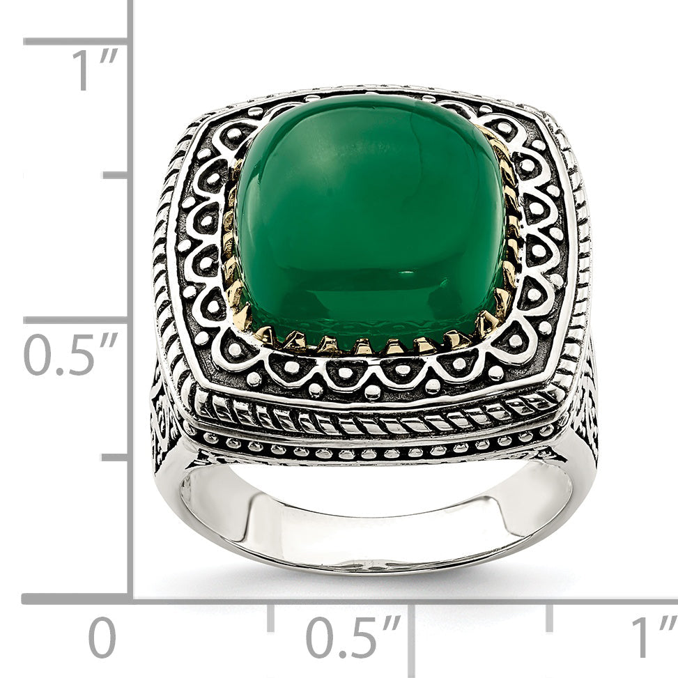 14K/silver Bicolor Sterlingsilber 14K Grün Onyx Ring