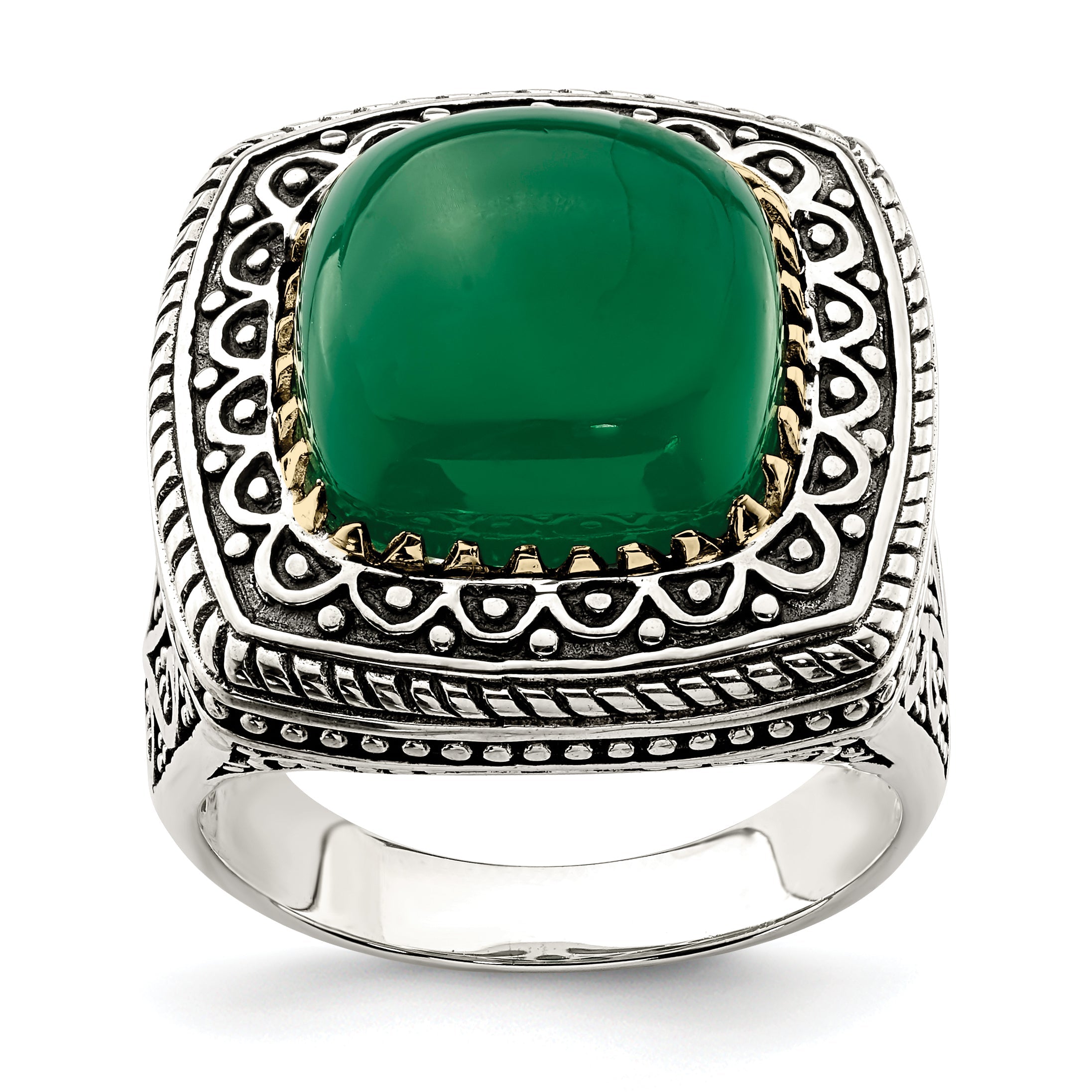 14K/silver Bicolor Sterlingsilber 14K Grün Onyx Ring