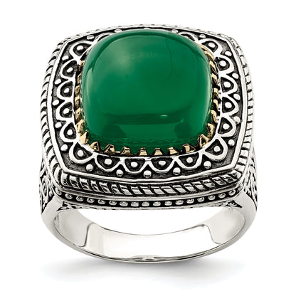 14K/silver Bicolor Sterlingsilber 14K Grün Onyx Ring