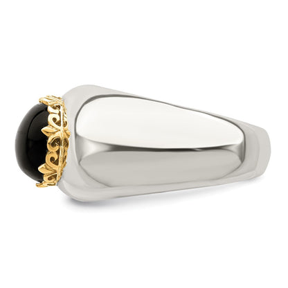 14K/silver Bicolor Sterlingsilber 14K Rund Schwarz Onyx Ring (size 8 Nur)