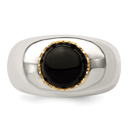 14K/silver Bicolor Sterlingsilber 14K Rund Schwarz Onyx Ring (size 8 Nur)