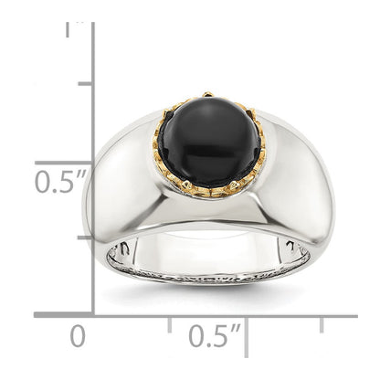 14K/silver Bicolor Sterlingsilber 14K Rund Schwarz Onyx Ring (size 8 Nur)