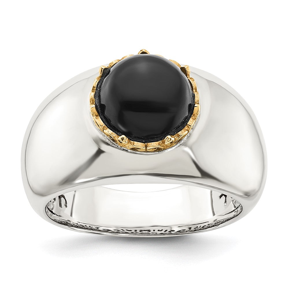 14K/silver Bicolor Sterlingsilber 14K Rund Schwarz Onyx Ring (size 8 Nur)