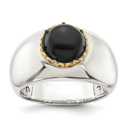 14K/silver Bicolor Sterlingsilber 14K Rund Schwarz Onyx Ring (size 8 Nur)
