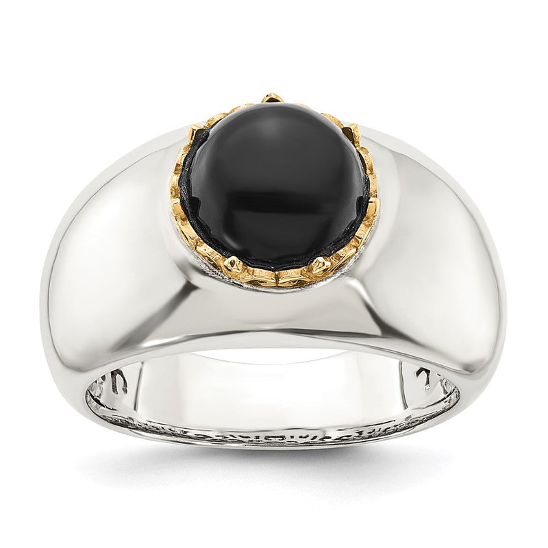 14K/silver Bicolor Sterlingsilber 14K Rund Schwarz Onyx Ring (size 8 Nur)