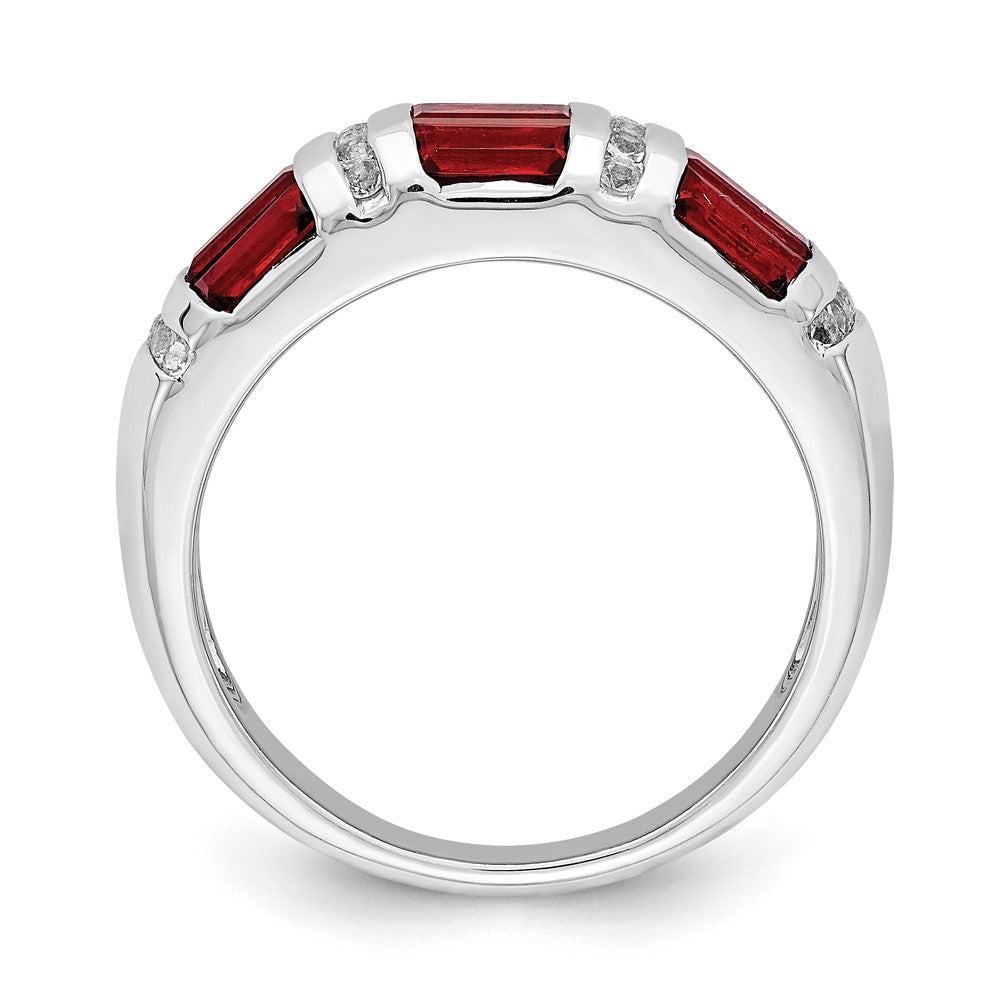 Sterlingsilber Rhodiniert Baguette Granat & Weiß Topas Ring (size 6 Nur)