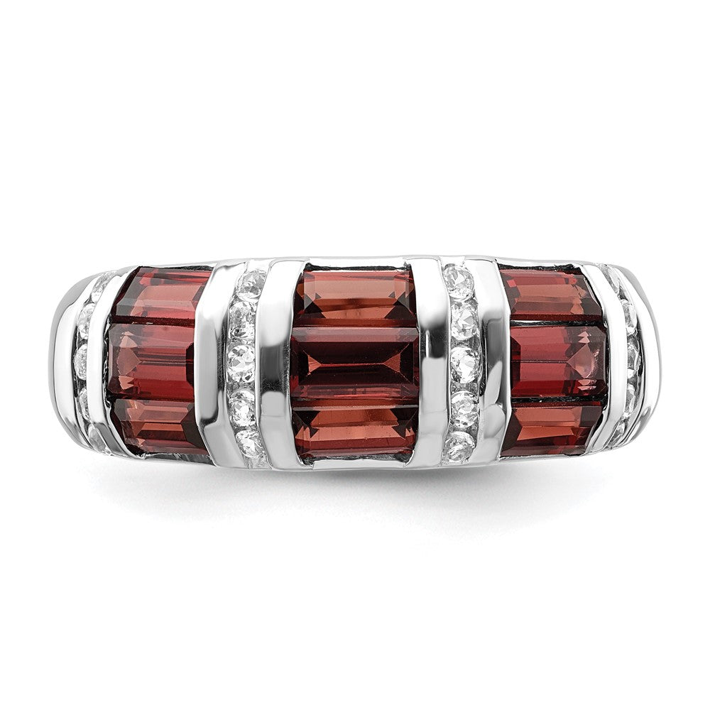 Sterlingsilber Rhodiniert Baguette Granat & Weiß Topas Ring (size 6 Nur)