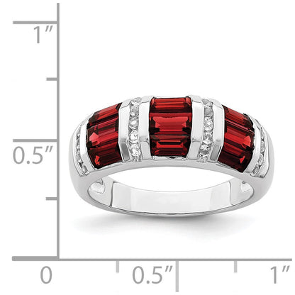 Sterlingsilber Rhodiniert Baguette Granat & Weiß Topas Ring (size 6 Nur)