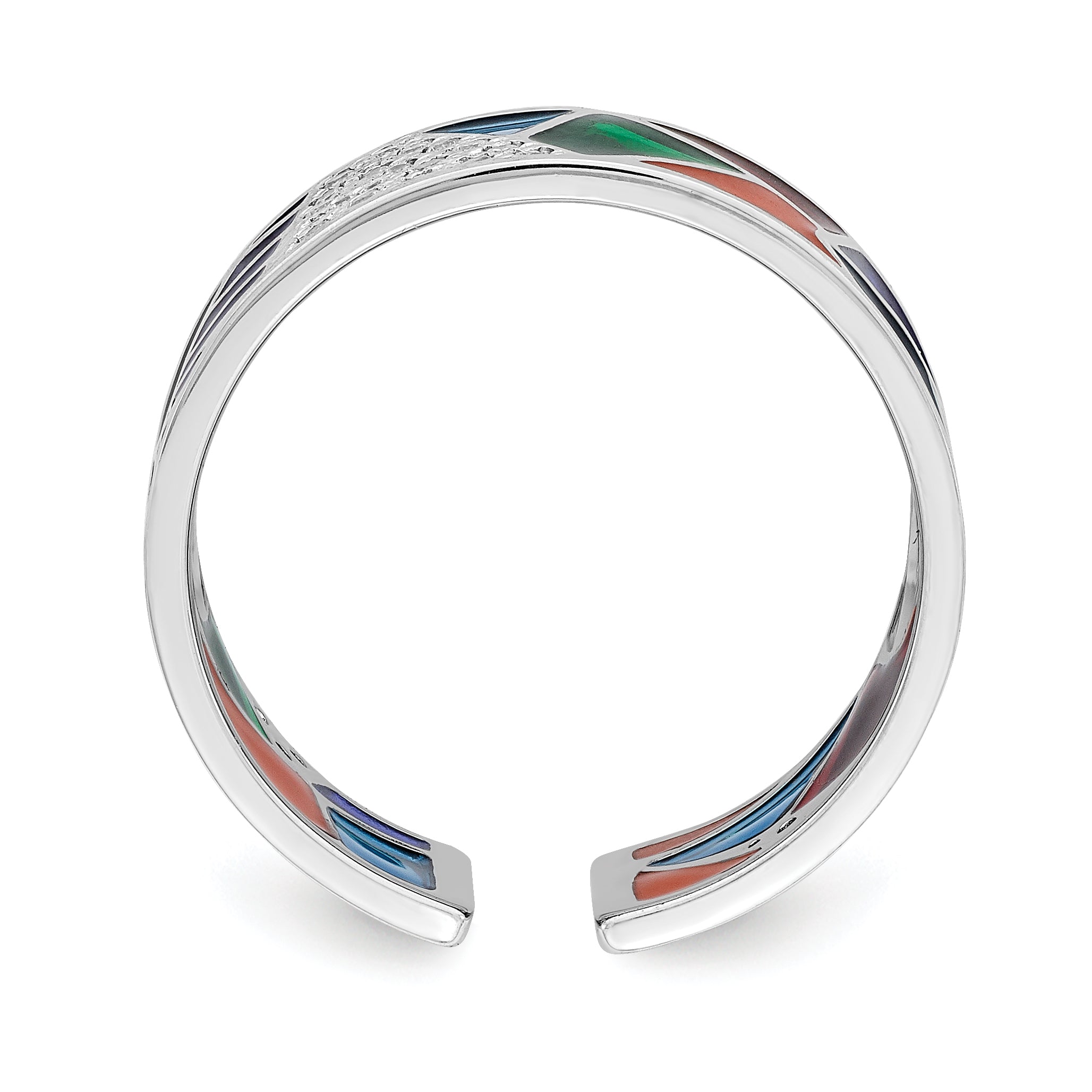 Sterlingsilber Rhodiniert Abstract Mehrfarbig Emaille & Zirkonia Manschette Ring