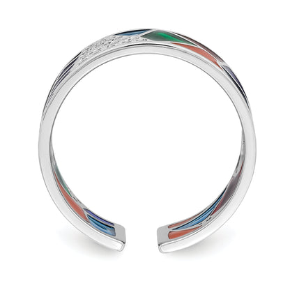 Sterlingsilber Rhodiniert Abstract Mehrfarbig Emaille & Zirkonia Manschette Ring