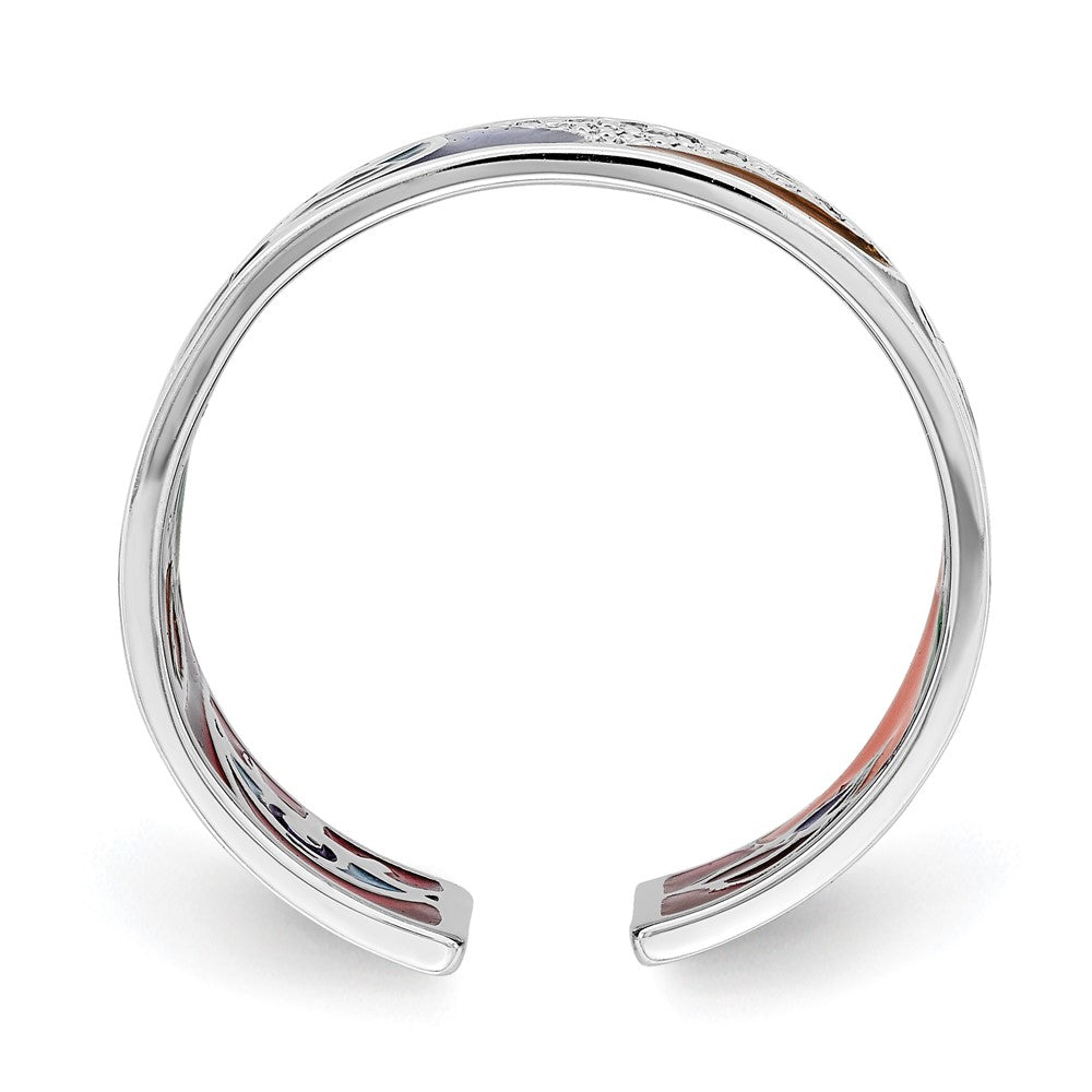 Sterlingsilber Rhodiniert Abstract Mehrfarbig Emaille & Zirkonia Manschette Ring