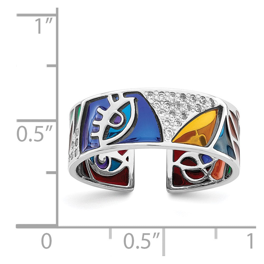 Sterlingsilber Rhodiniert Abstract Mehrfarbig Emaille & Zirkonia Manschette Ring