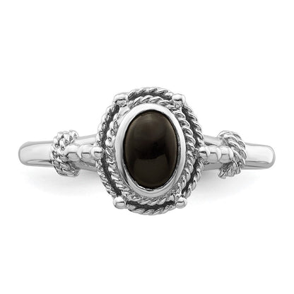 Sterlingsilber Rhodiniert mit Schwarz Oval Onyx Stein Ring