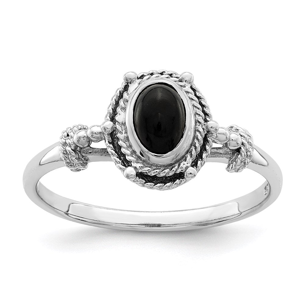 Sterlingsilber Rhodiniert mit Schwarz Oval Onyx Stein Ring