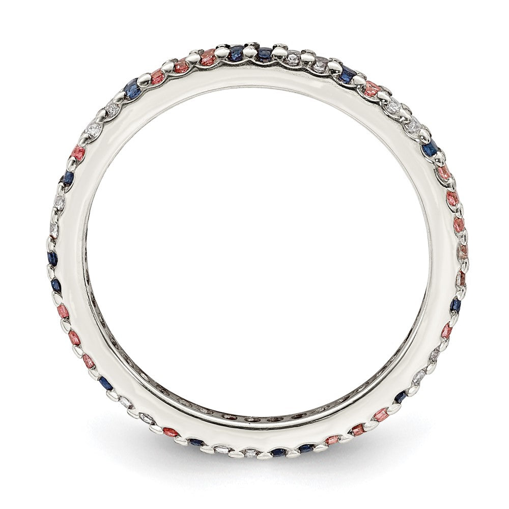 Sterlingsilber Rhodiniert mit Blau, Rosa & Klar Zirkonia Ring