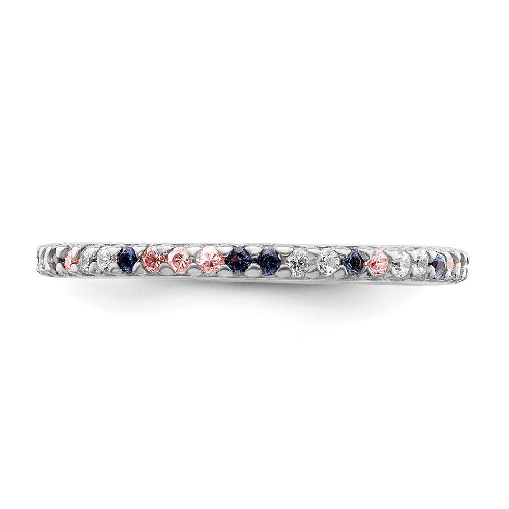 Sterlingsilber Rhodiniert mit Blau, Rosa & Klar Zirkonia Ring