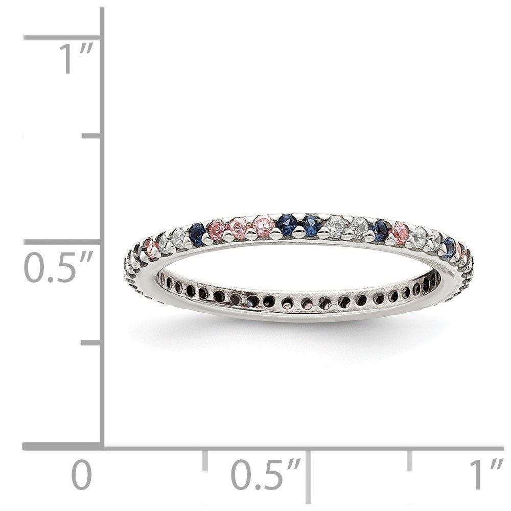 Sterlingsilber Rhodiniert mit Blau, Rosa & Klar Zirkonia Ring