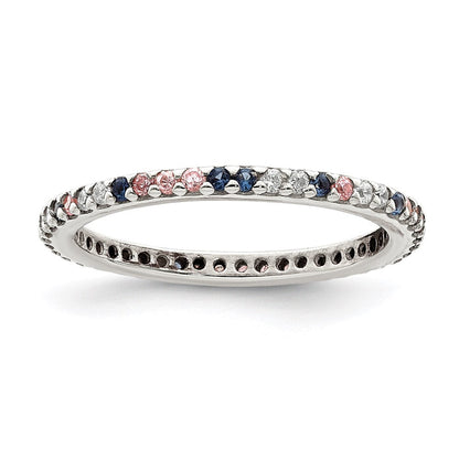 Sterlingsilber Rhodiniert mit Blau, Rosa & Klar Zirkonia Ring