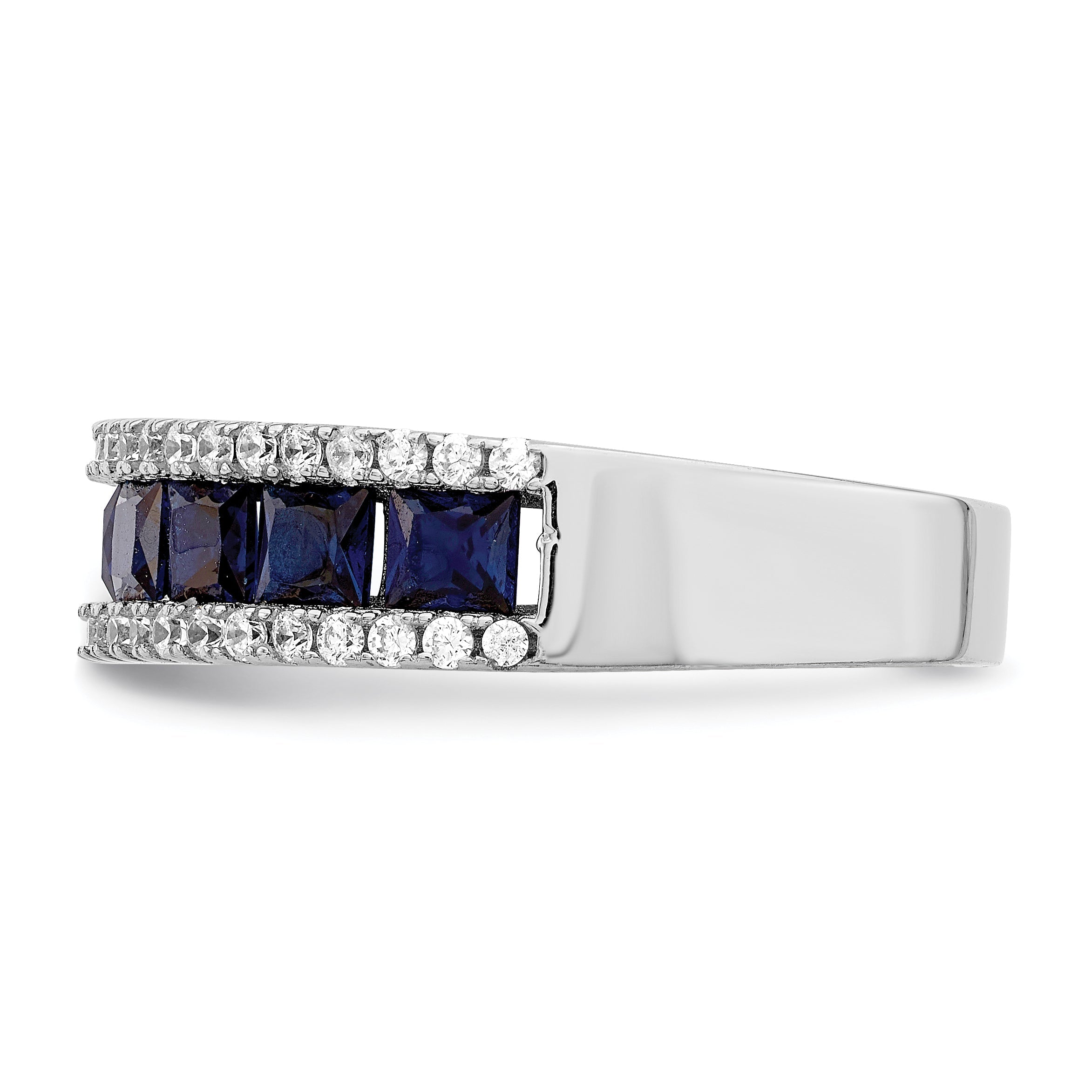 Sterlingsilber Rhodiniert Synthetisch Blau Spinell & Zirkonia Ring