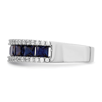 Sterlingsilber Rhodiniert Synthetisch Blau Spinell & Zirkonia Ring