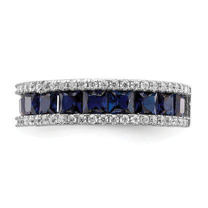 Sterlingsilber Rhodiniert Synthetisch Blau Spinell & Zirkonia Ring