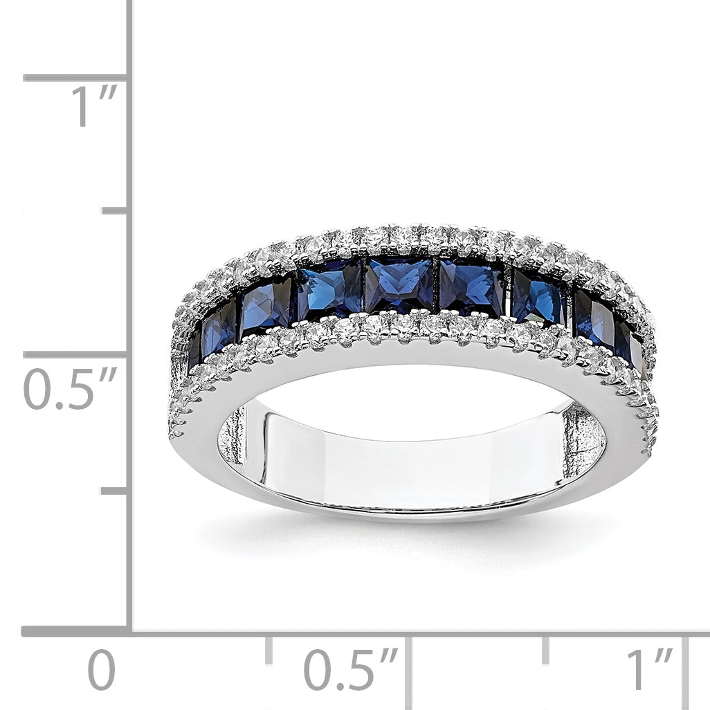 Sterlingsilber Rhodiniert Synthetisch Blau Spinell & Zirkonia Ring