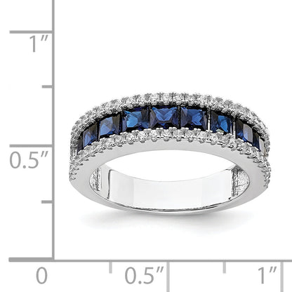 Sterlingsilber Rhodiniert Synthetisch Blau Spinell & Zirkonia Ring