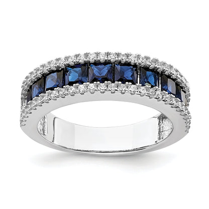 Sterlingsilber Rhodiniert Synthetisch Blau Spinell & Zirkonia Ring