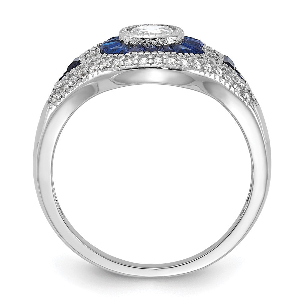 Sterlingsilber Rhodiniert Synthetisch Blau Spinell & Zirkonia Ring