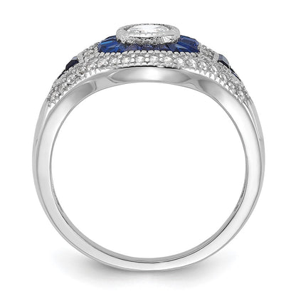 Sterlingsilber Rhodiniert Synthetisch Blau Spinell & Zirkonia Ring