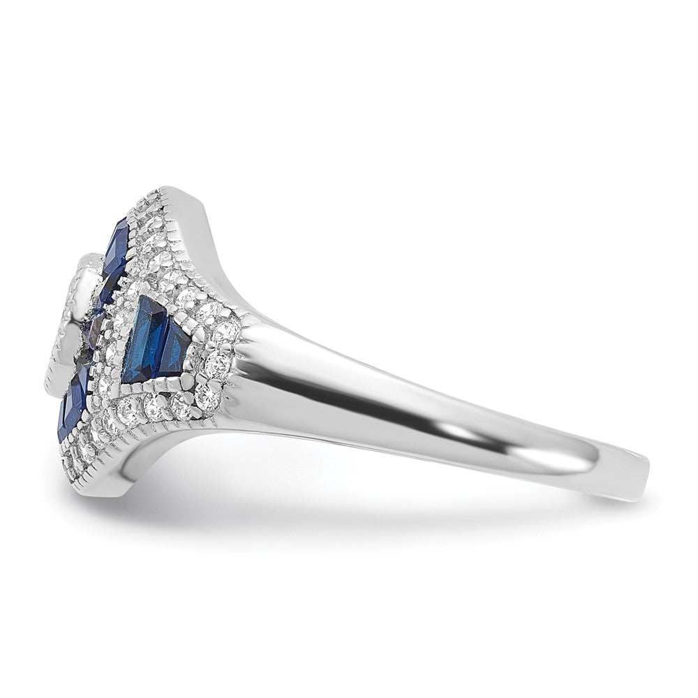 Sterlingsilber Rhodiniert Synthetisch Blau Spinell & Zirkonia Ring