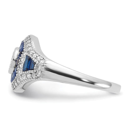 Sterlingsilber Rhodiniert Synthetisch Blau Spinell & Zirkonia Ring