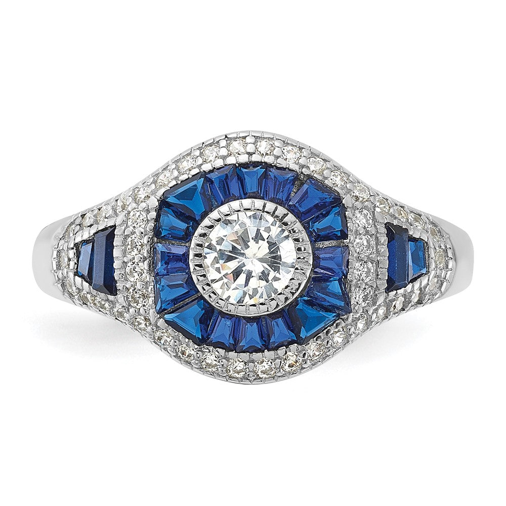 Sterlingsilber Rhodiniert Synthetisch Blau Spinell & Zirkonia Ring