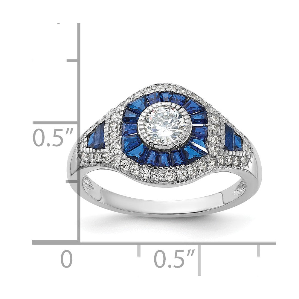 Sterlingsilber Rhodiniert Synthetisch Blau Spinell & Zirkonia Ring