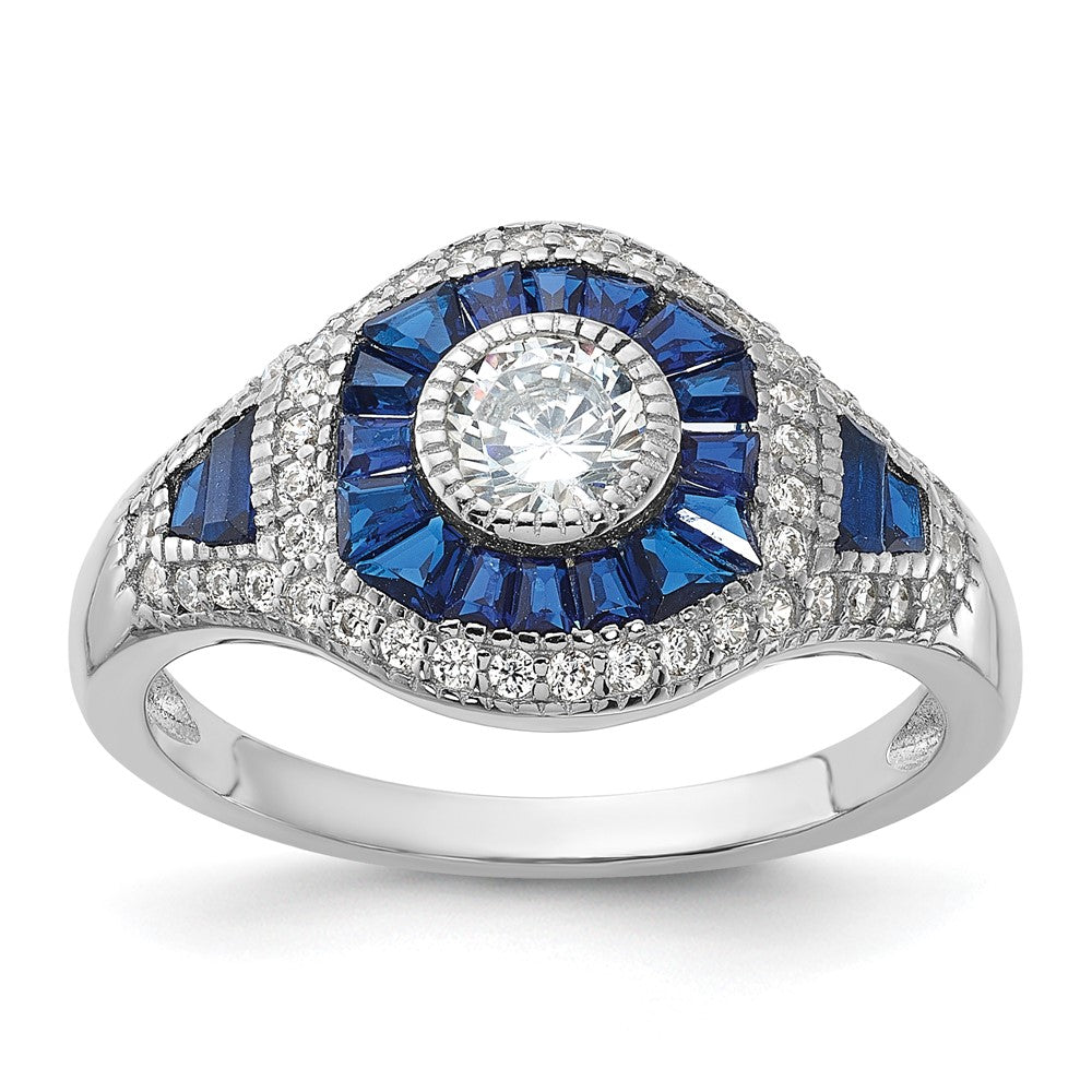 Sterlingsilber Rhodiniert Synthetisch Blau Spinell & Zirkonia Ring