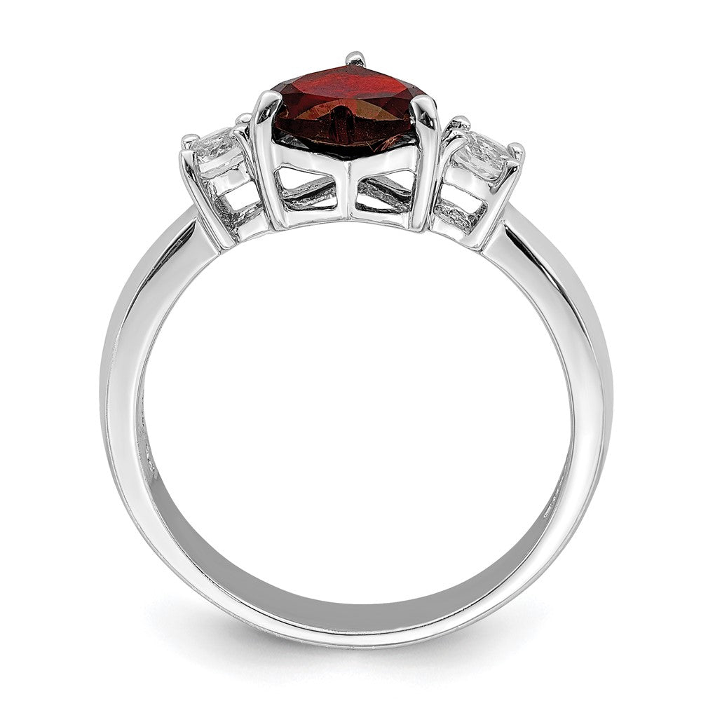 Sterlingsilber Rhodiniert Herz Granat & Weiß Topas Ring