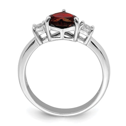 Sterlingsilber Rhodiniert Herz Granat & Weiß Topas Ring